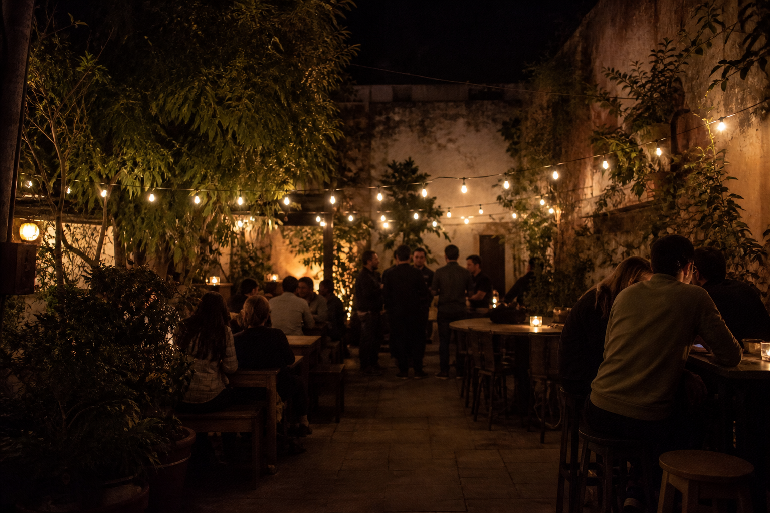 Cortile serale animato in una scena dimostrativa